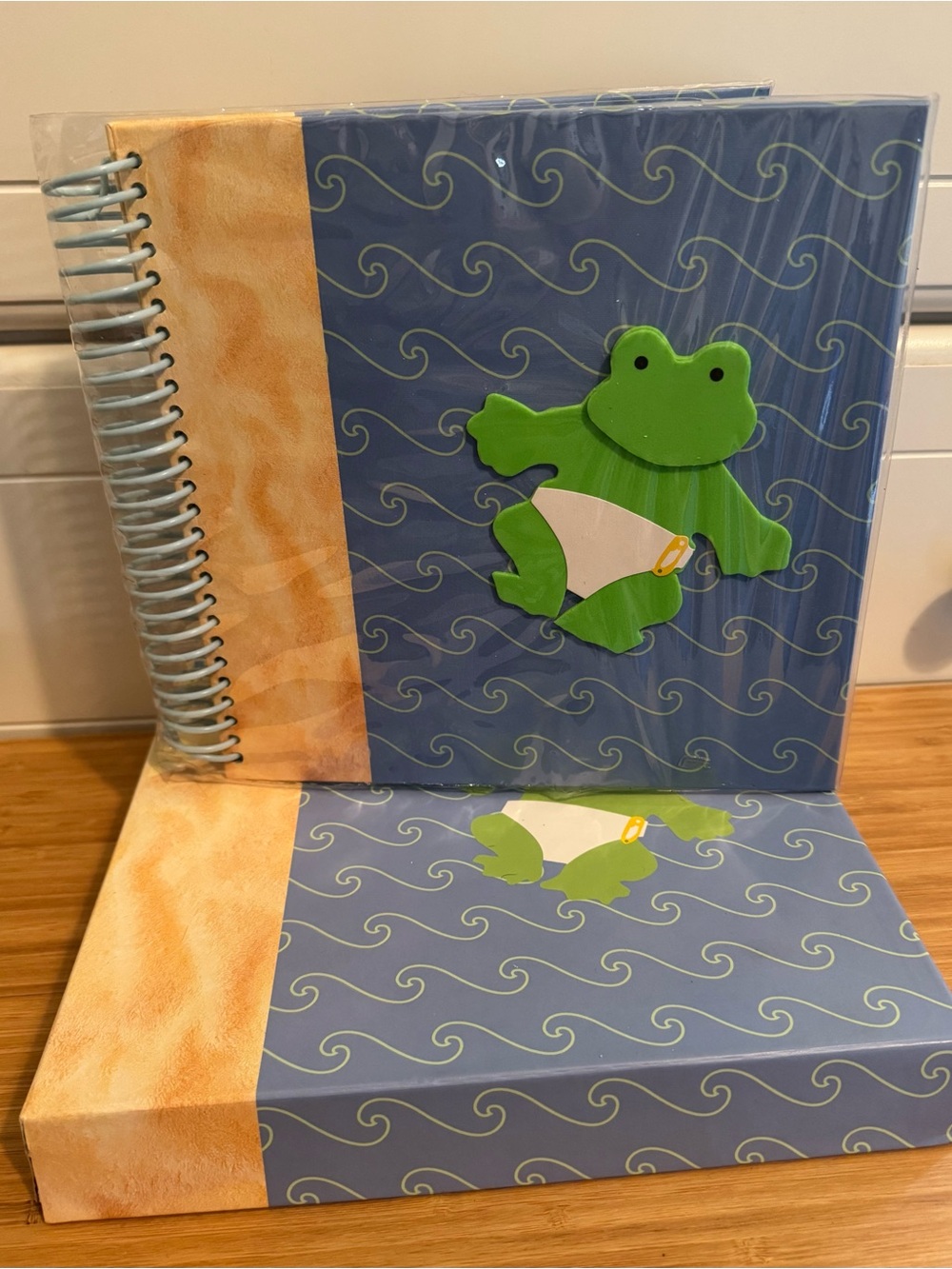 Baby Memories Photo Album 100 Photos Up to 4"x6" Blue Green Baby Frog Themed